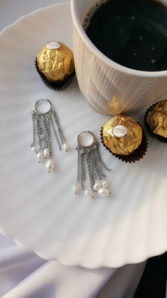 Серьги жемчуг цепочки