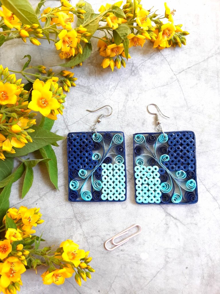 Геометрические серьги прямоугольники квиллинг