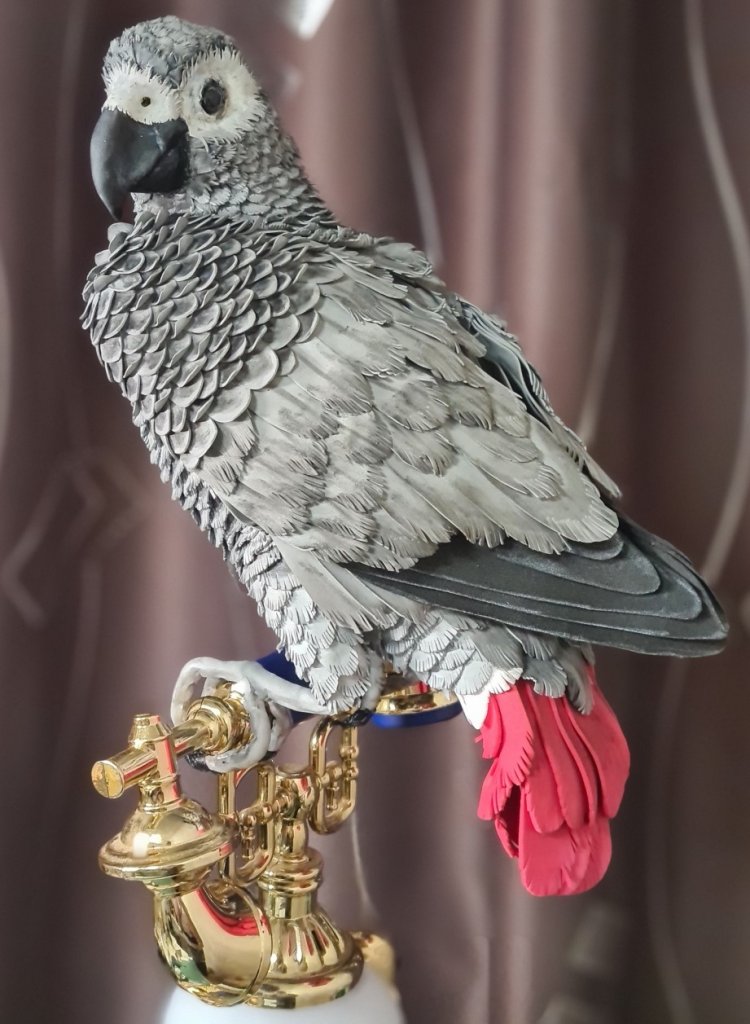 Попугай Жако на ретро телефоне, светильник с часами