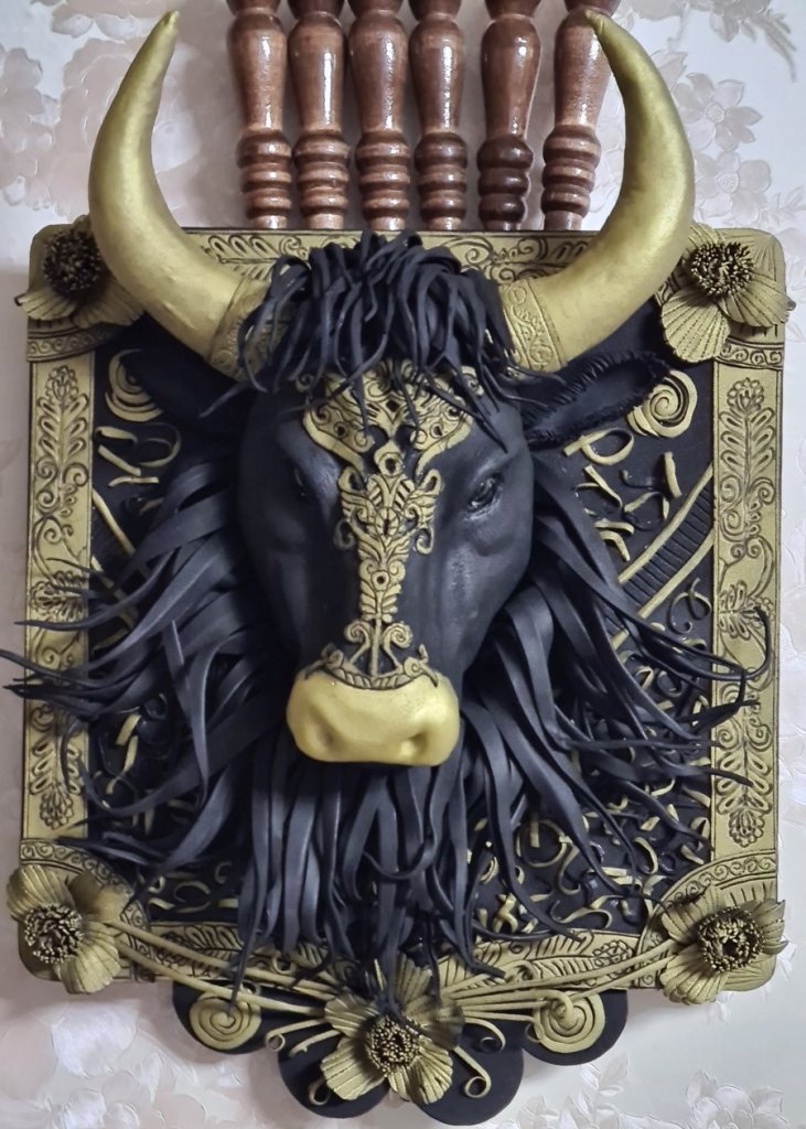 Картина и подставка для шампуров Черный Бык