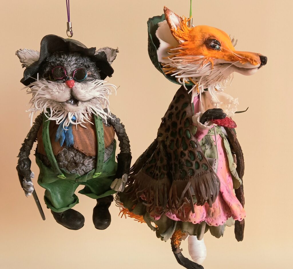 Серия ёлочных игрушек «По мотивам советских мультфильмов». Лиса Алиса и кот Базилио.