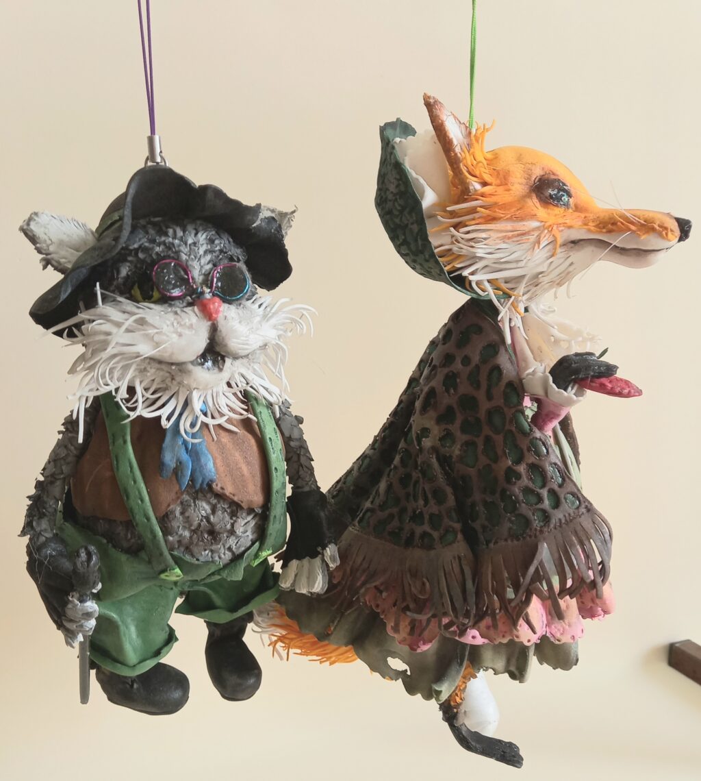 Серия ёлочных игрушек «По мотивам советских мультфильмов». Лиса Алиса и кот Базилио.