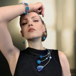 Колье Веер, браслет и серьги из агата