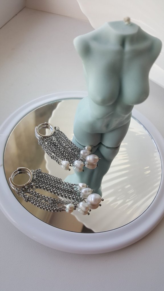 Серьги жемчуг цепочки