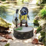 Вязаная миниатюрная игрушка Ёжик Евлампий в ботиночках с грушей-контрабасом