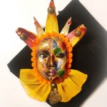 Брошь ручной работы «Маска венецианская Арлекин»