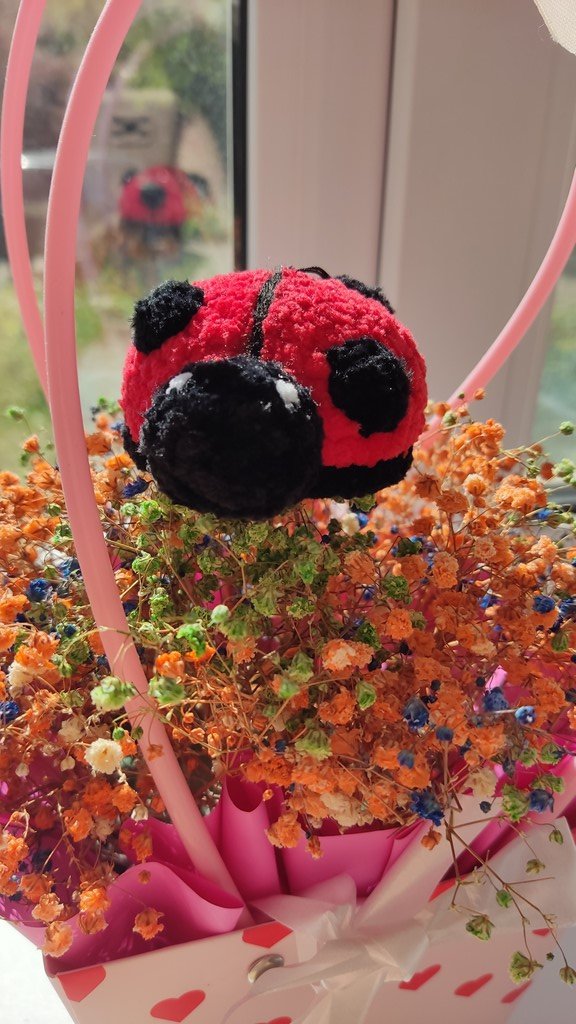 Брелок вязаный плюшевый божья коровка