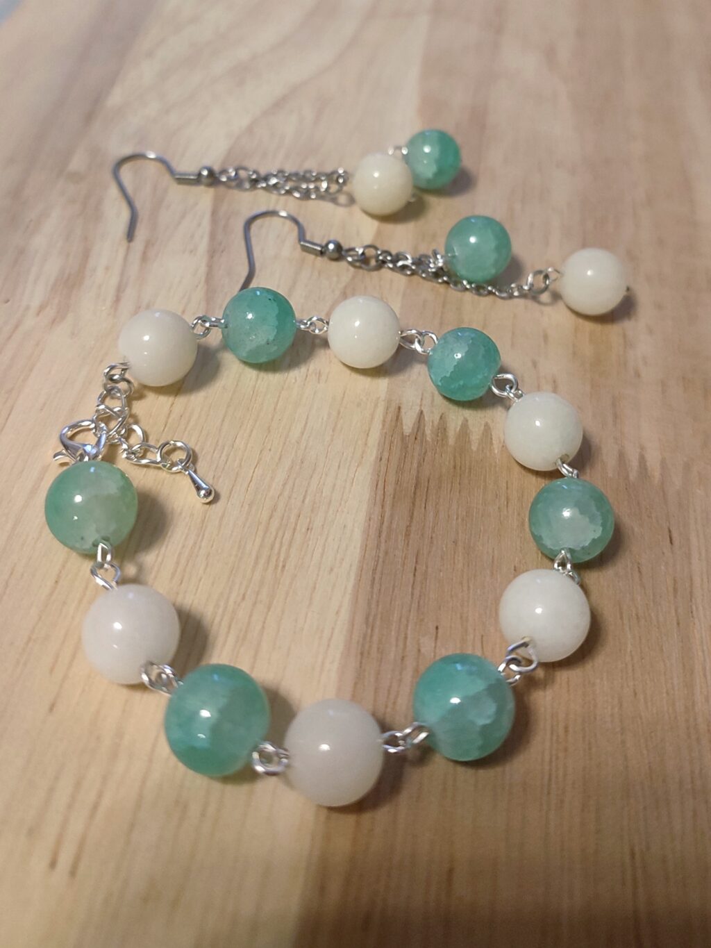 Комплект «Морская волна» с агатом и иск.нефритом