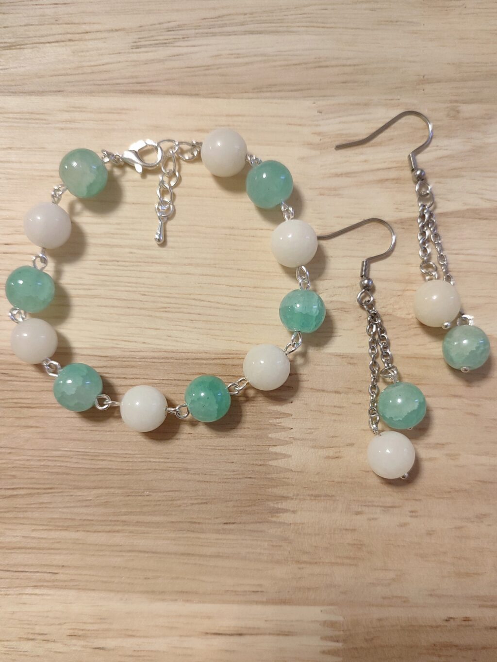 Комплект «Морская волна» с агатом и иск.нефритом