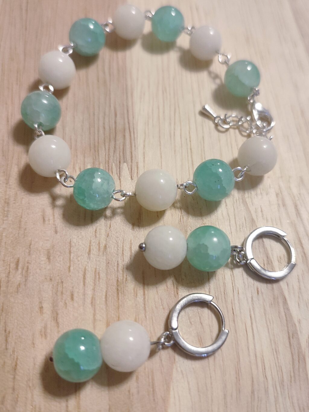 Комплект «Морская волна» с агатом и иск.нефритом