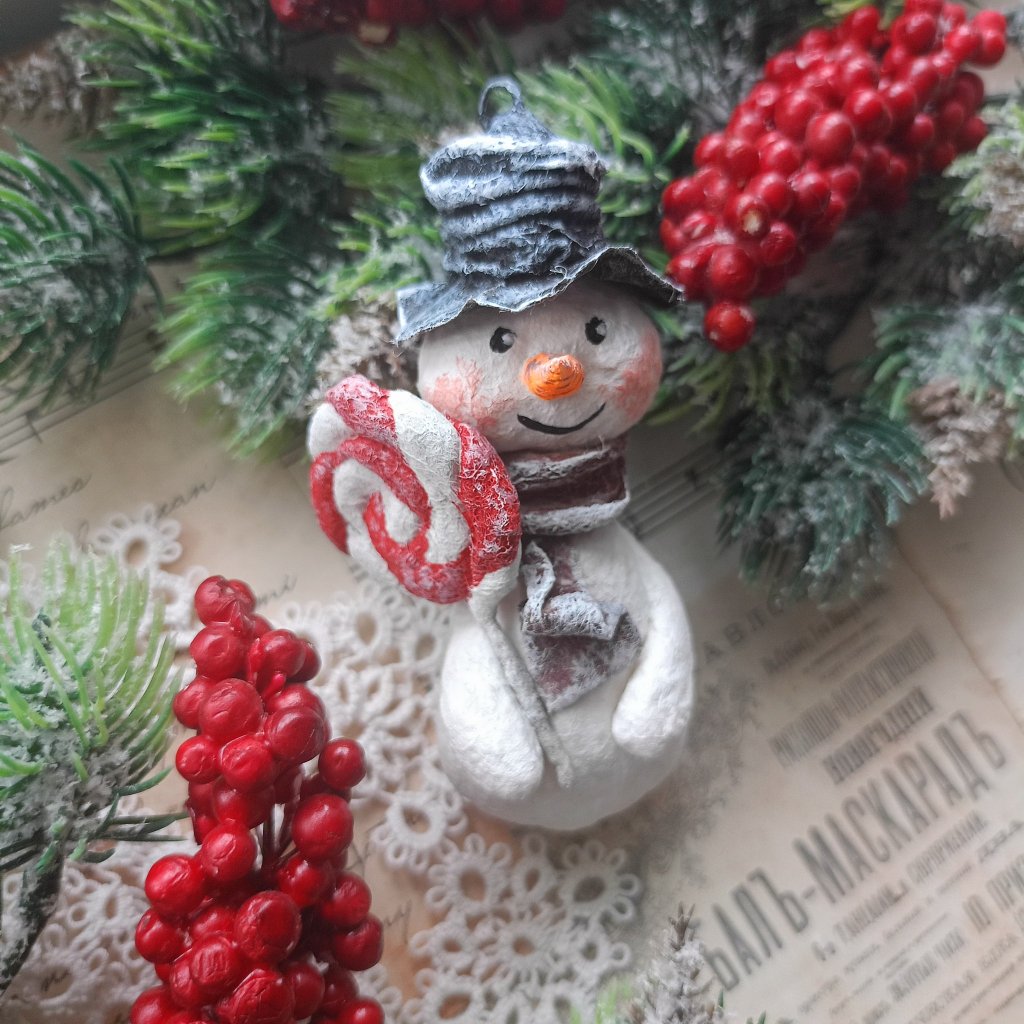 Авторская ватная игрушка «Коллекция снеговиков»
