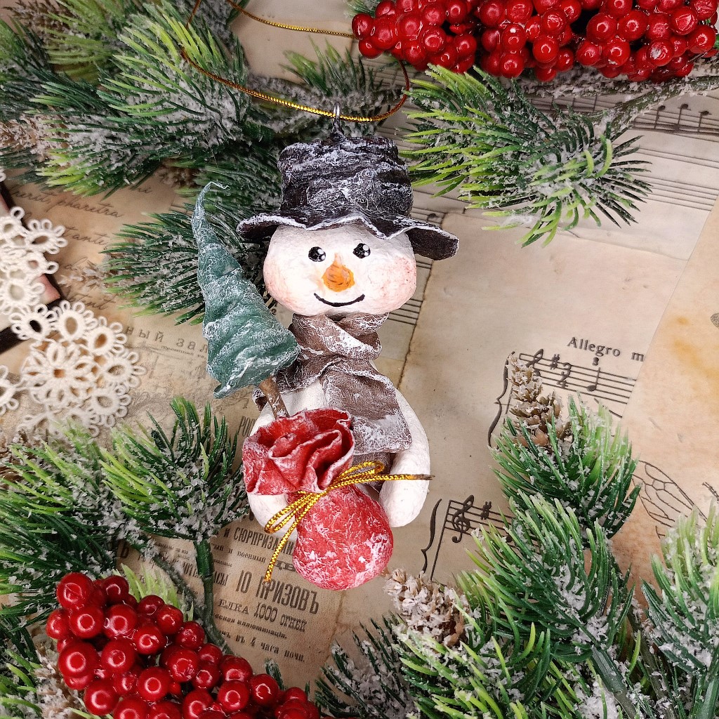 Авторская ватная игрушка «Коллекция снеговиков»