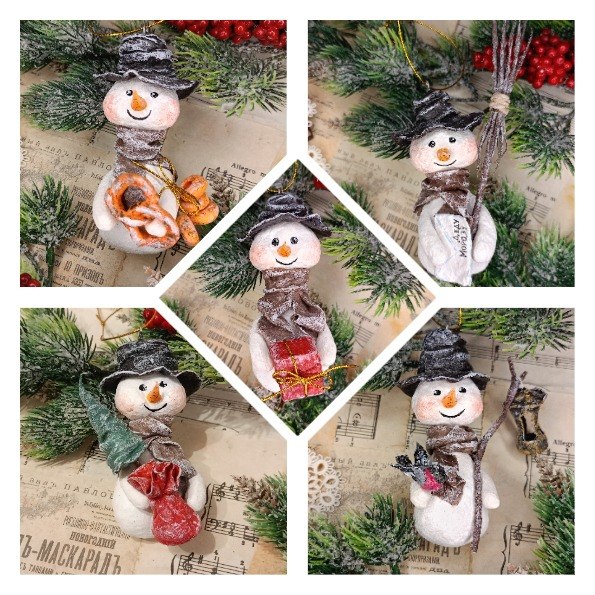 Авторская ватная игрушка «Коллекция снеговиков»