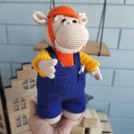 Вязаная игрушка ручной работы Бегемот-строитель, Подарок для ребёнка и декор