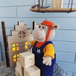 Вязаная игрушка ручной работы Бегемот-строитель, Подарок для ребёнка и декор