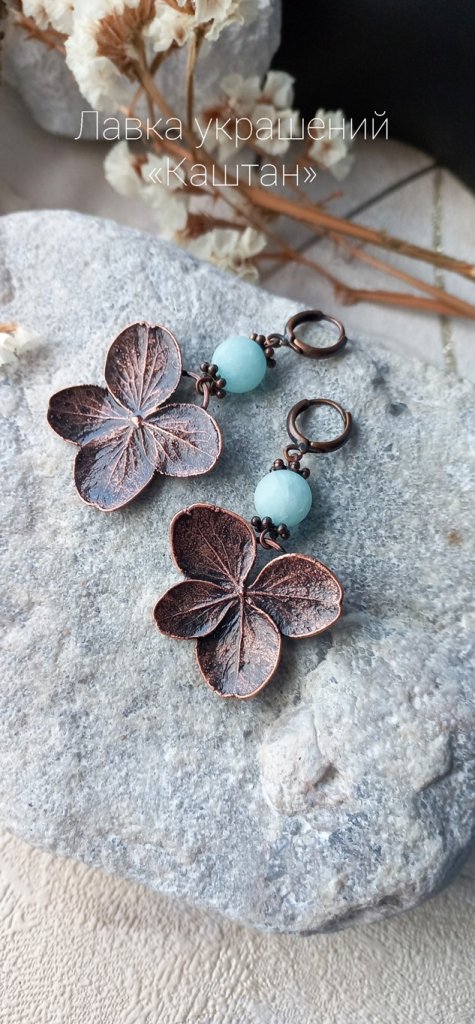 Серьги гальваника цветы гортензии