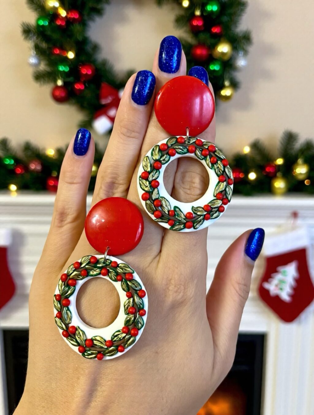 Новогодние серьги ручной работы