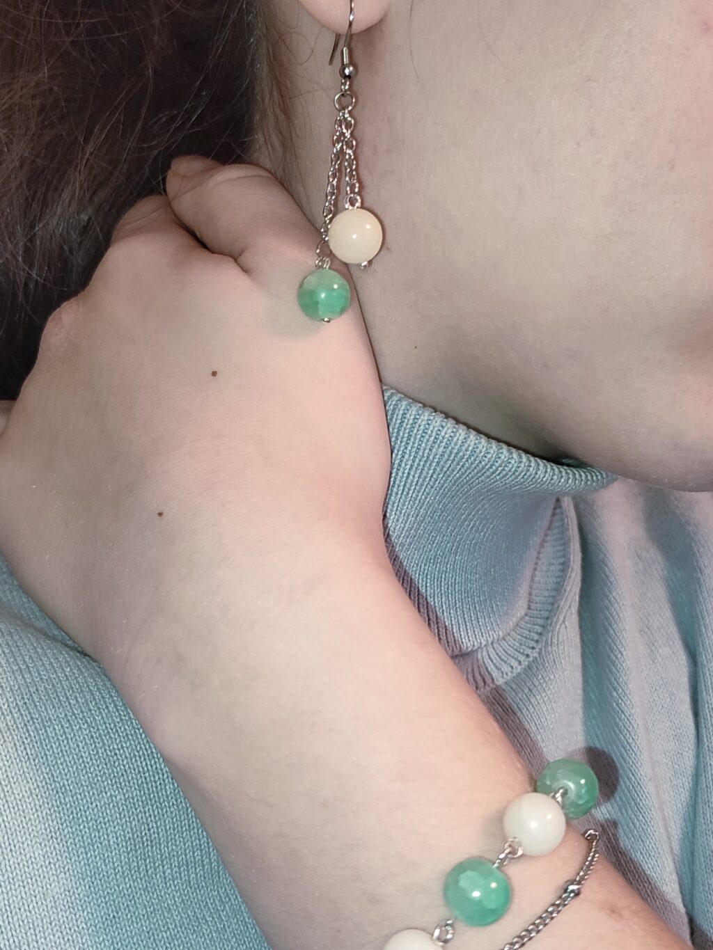 Комплект «Морская волна» с агатом и иск.нефритом