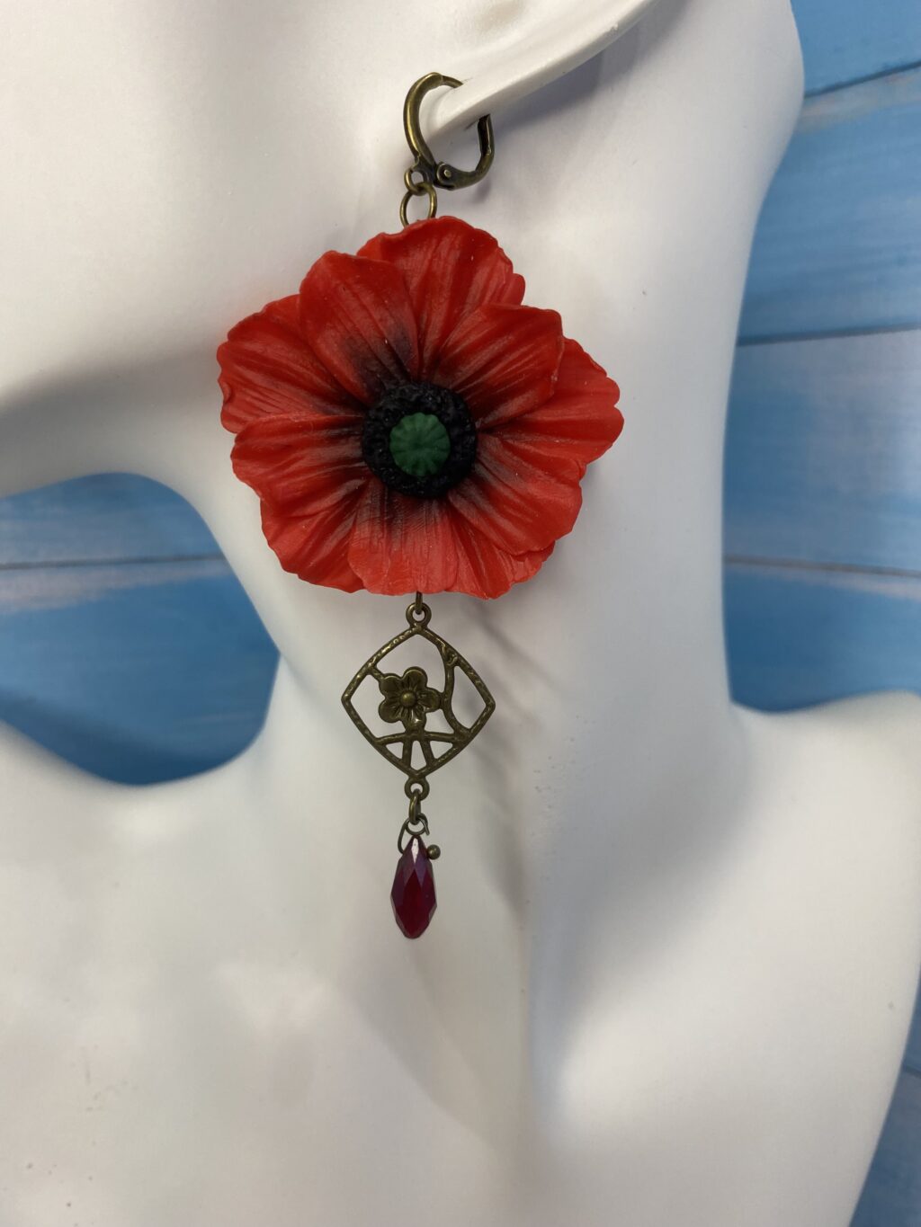 Серьги с маками из полимерной глины