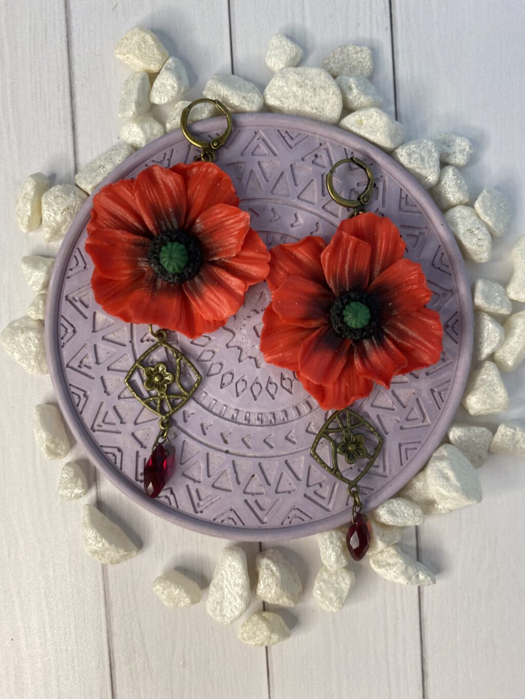 Серьги с маками из полимерной глины