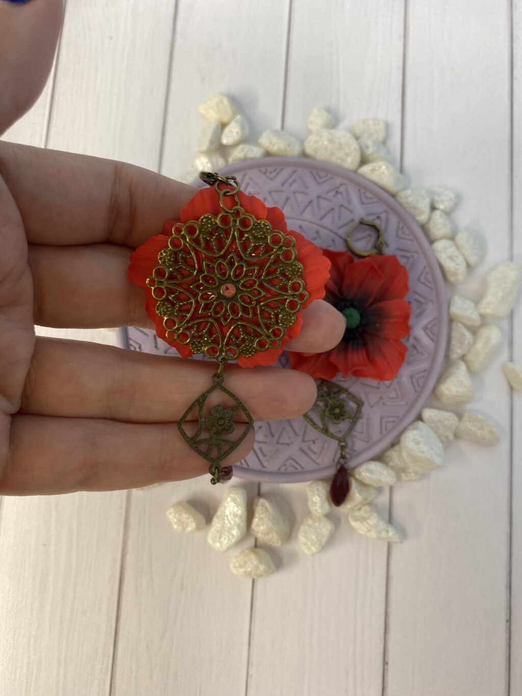 Серьги с маками из полимерной глины