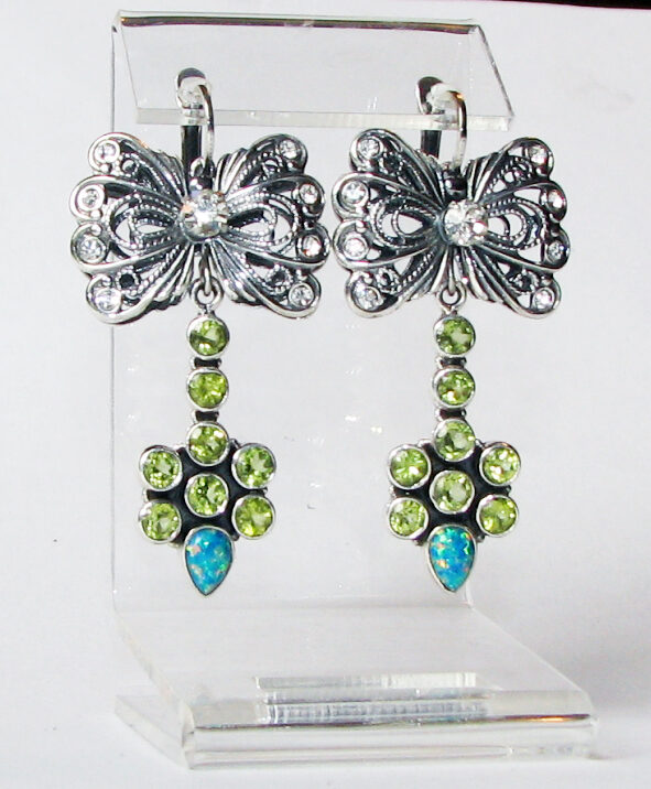 Серьги Бантик с опалом и хризолитом