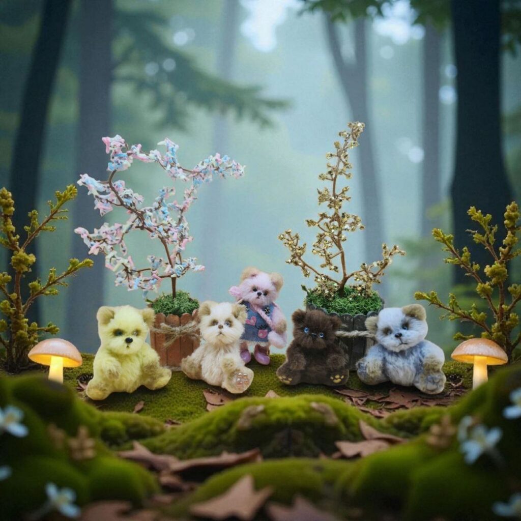 Вязаные миниатюрные игрушки Маша и 4 «антимедведя»