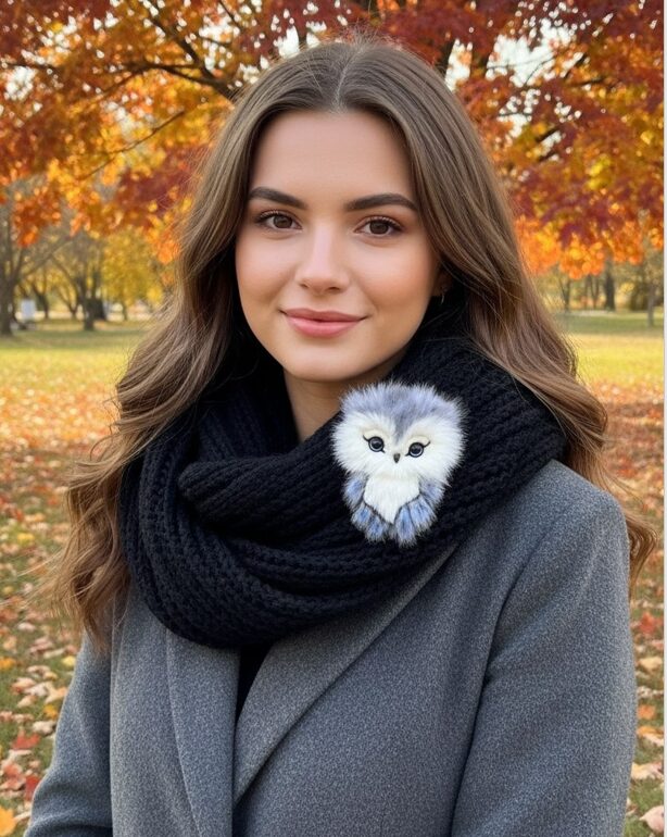 Звероброшь/ брошь ручной работы СЕРАЯ СОВА