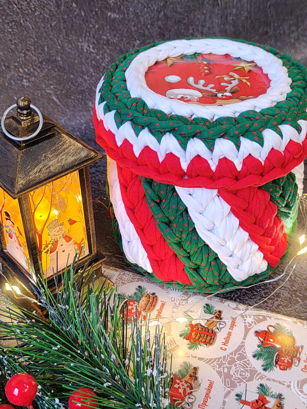 Шкатулка из трикотажной пряжи «С Новым Годом!»