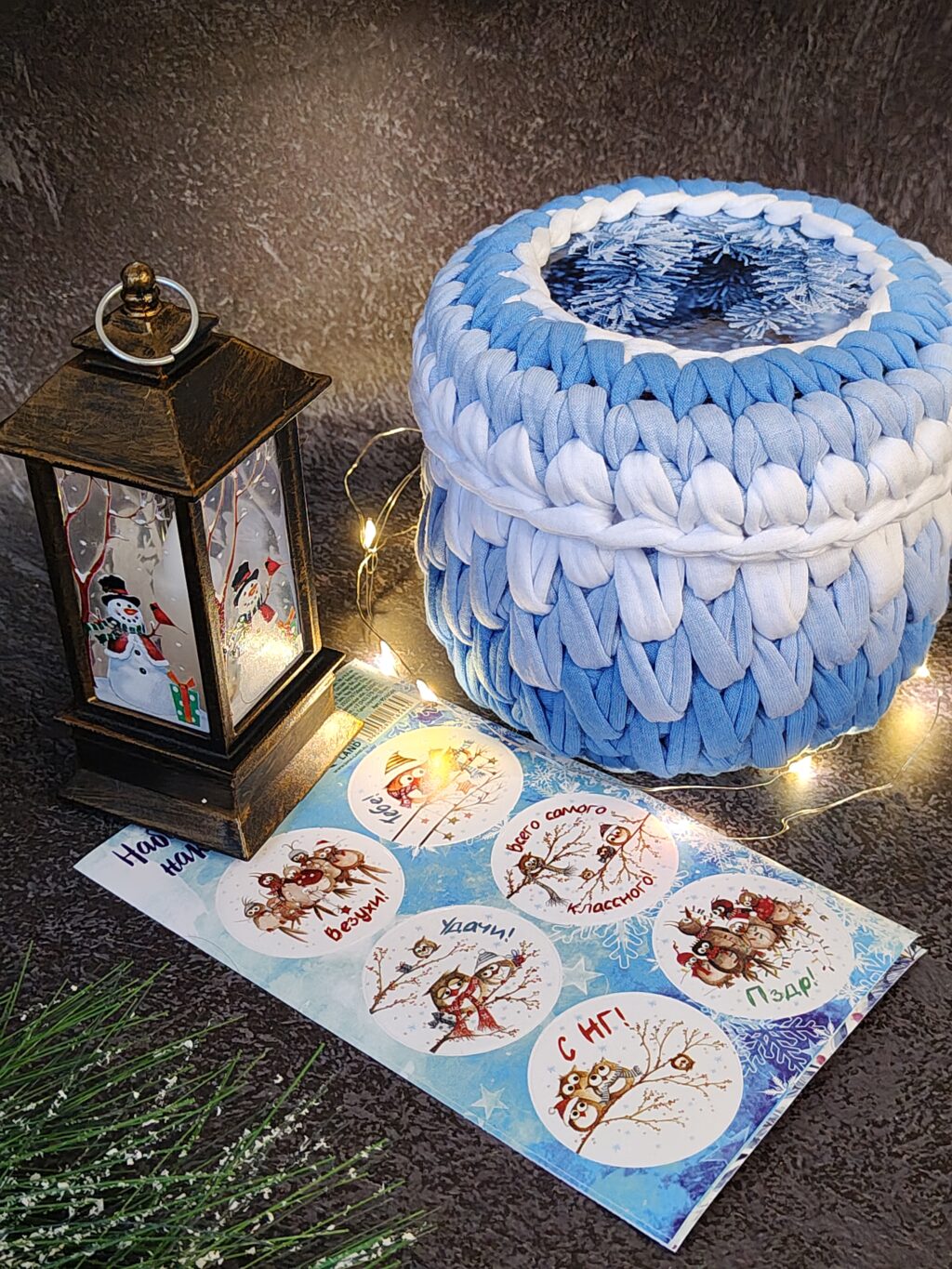 Шкатулка из трикотажной пряжи «Зимний лес»