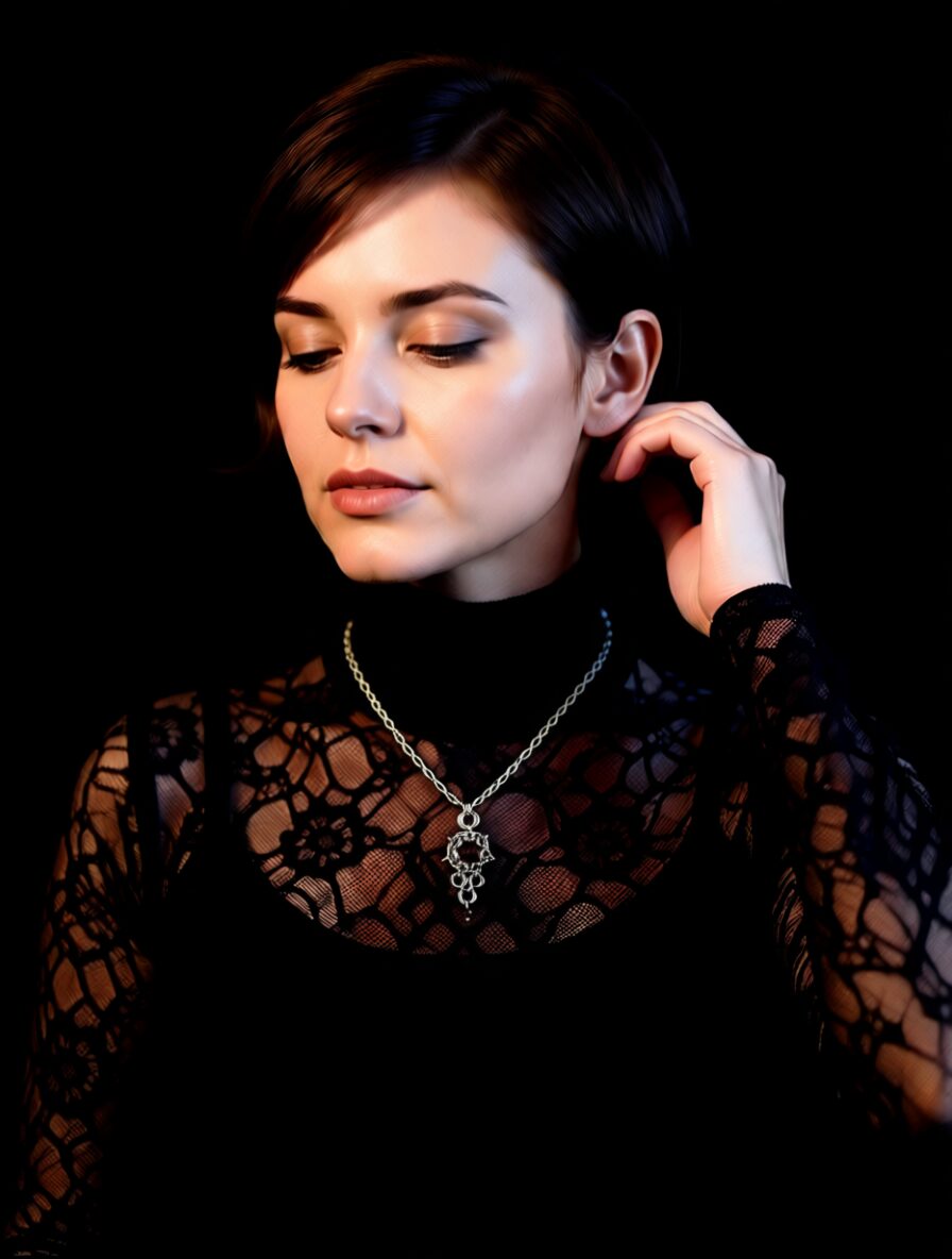 Феникс. кольчужное колье с кристаллом Сваровски