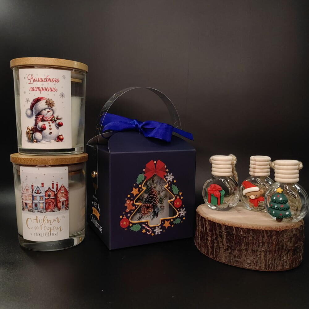Новогодний набор свеча с автопарфюмом