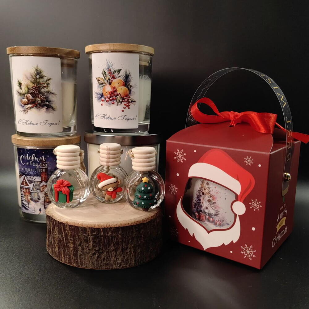 Новогодний набор свеча с автопарфюмом