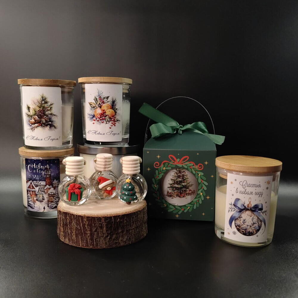 Новогодний набор свеча с автопарфюмом