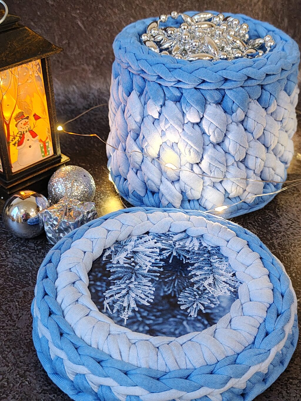 Шкатулка из трикотажной пряжи «Зимний лес»-2