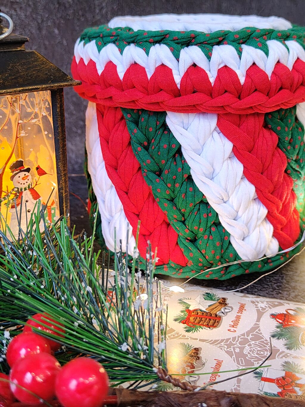 Шкатулка из трикотажной пряжи «С Новым Годом!»