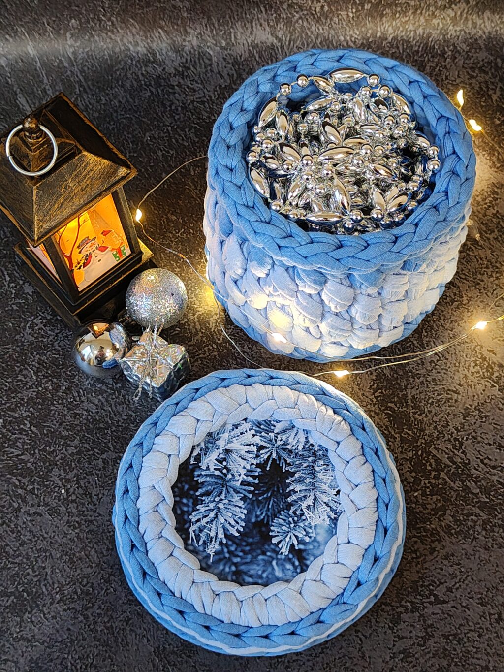 Шкатулка из трикотажной пряжи «Зимний лес»-2