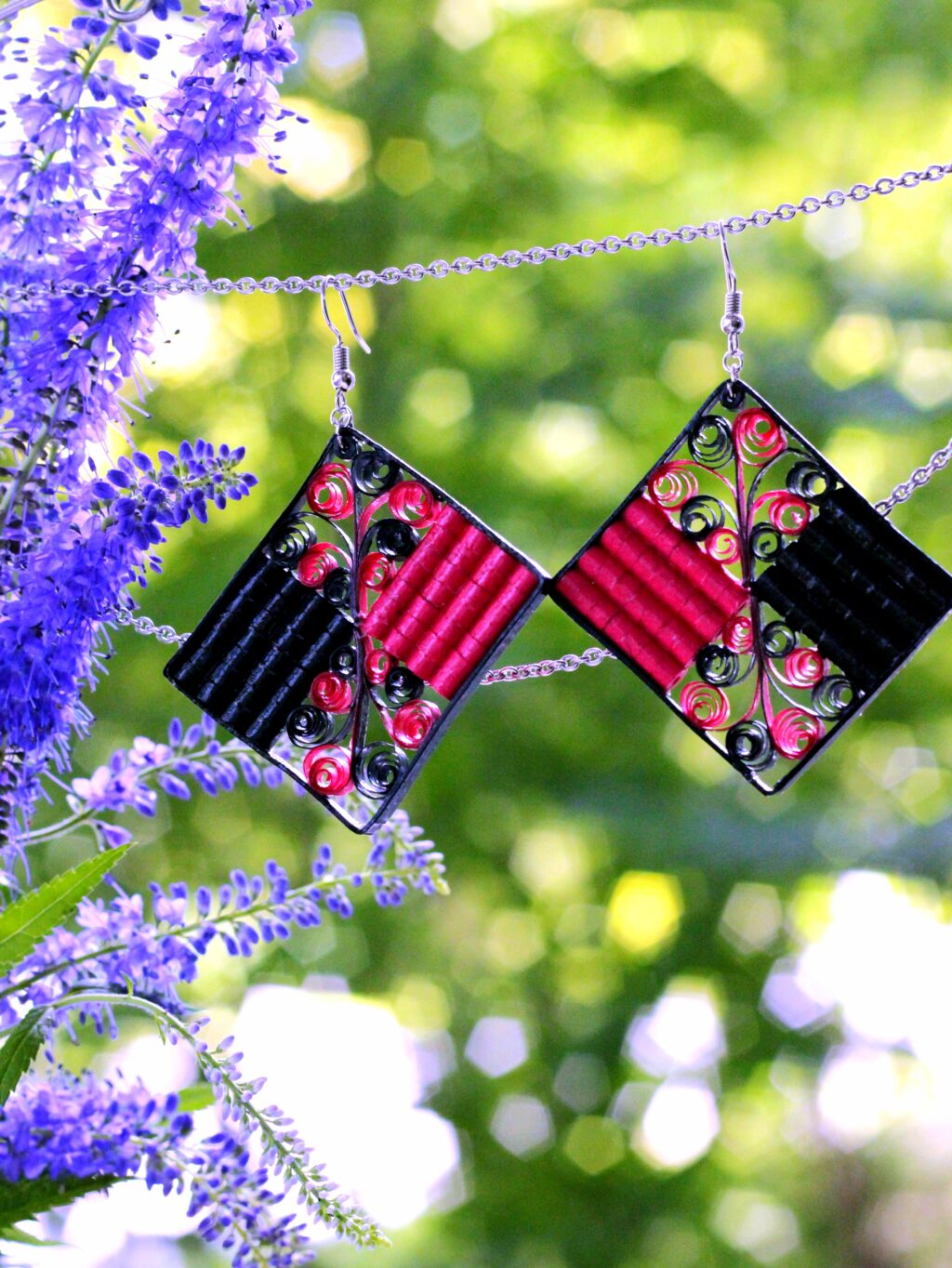 Геометрические серьги прямоугольники квиллинг