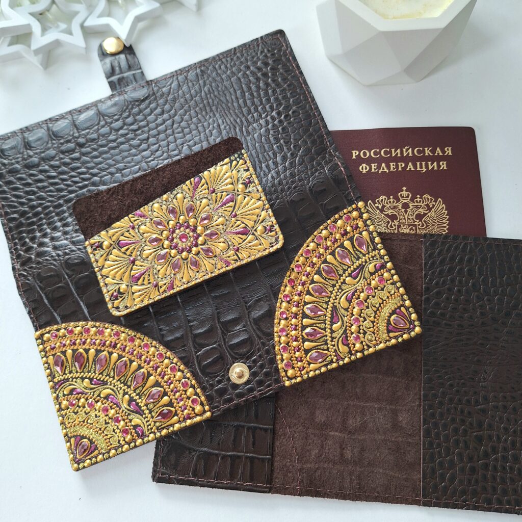 Набор: Кошелек, Обложка на паспорт и Картхолдер из натуральной кожи