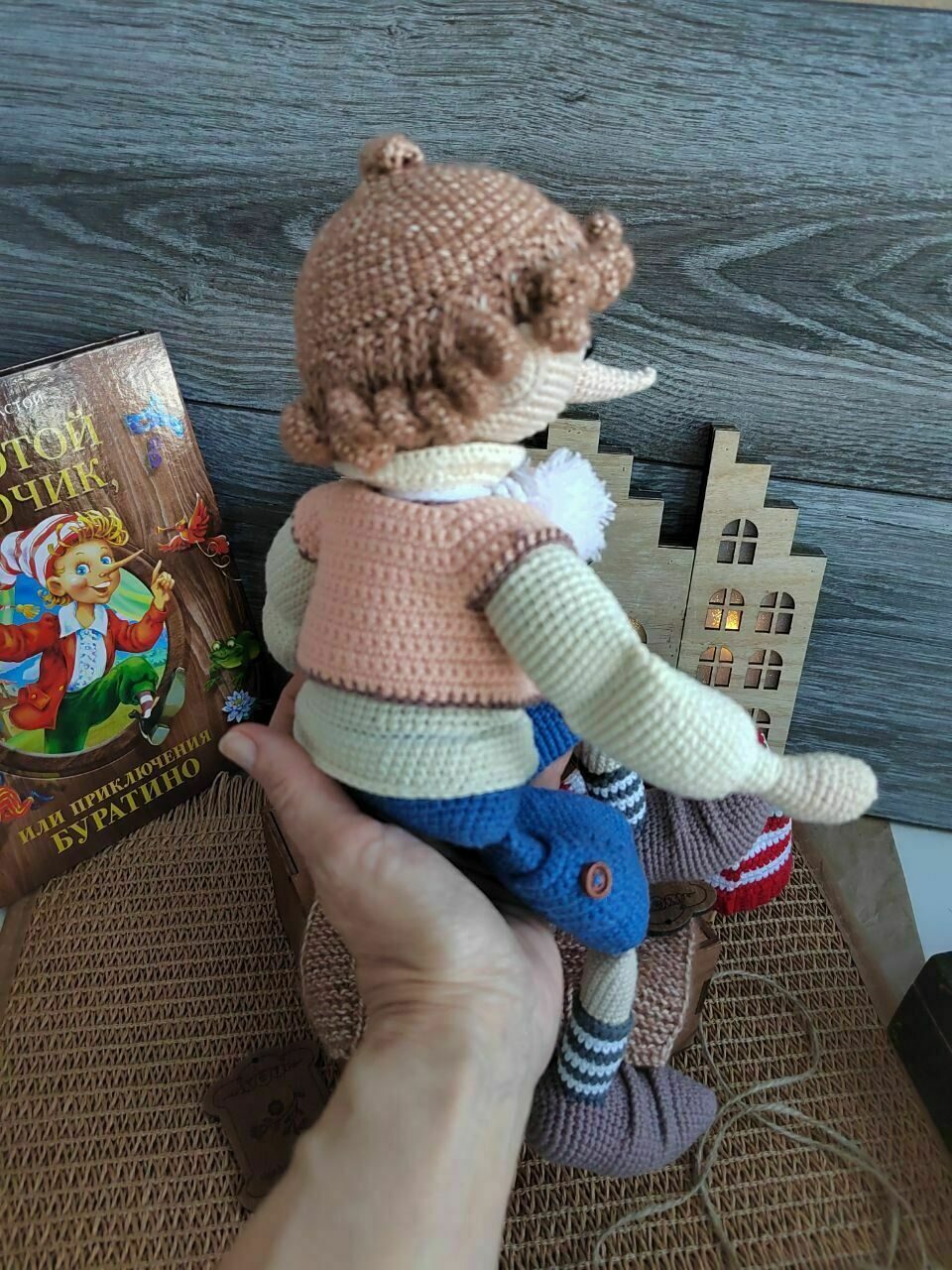 Кукла деревянный озорник, сказочный мальчик с длинным носом, Буратино