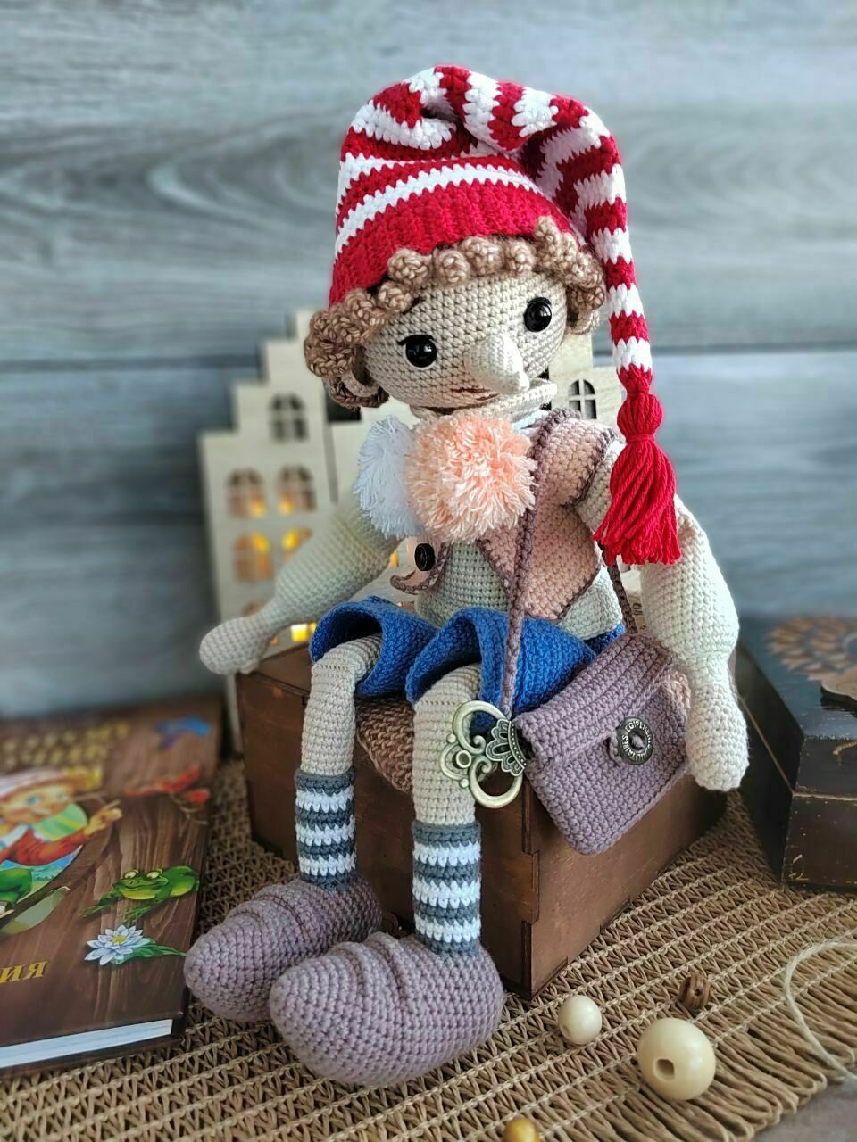 Кукла деревянный озорник, сказочный мальчик с длинным носом, Буратино