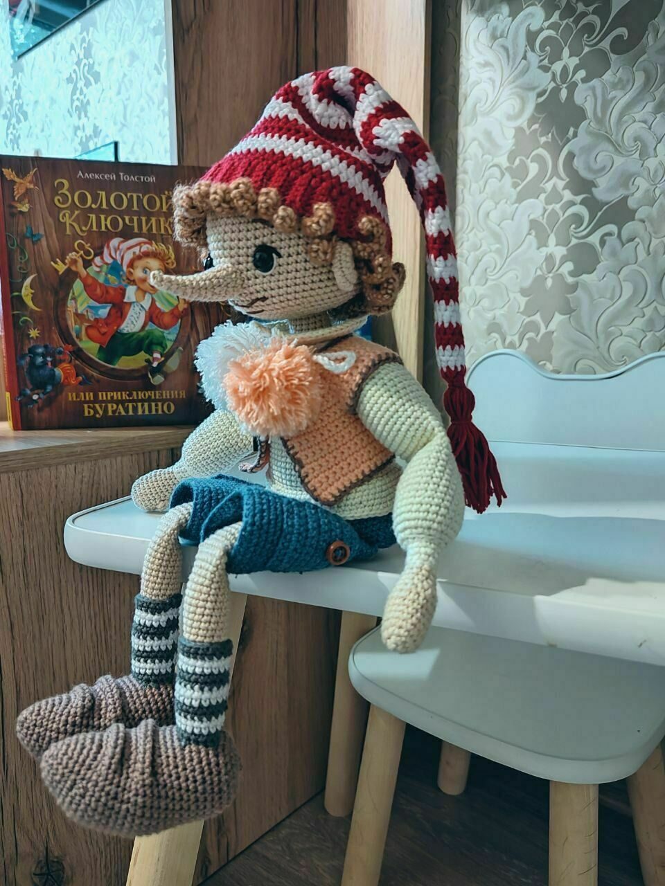 Кукла деревянный озорник, сказочный мальчик с длинным носом, Буратино