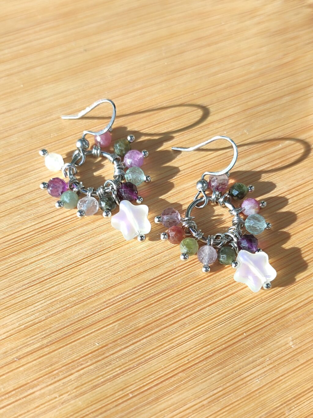 Серьги с турмалином и флюоритом