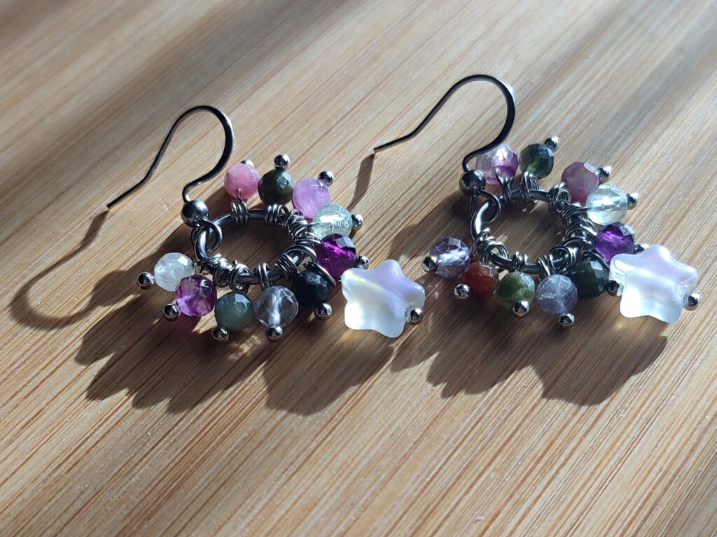 Серьги с турмалином и флюоритом