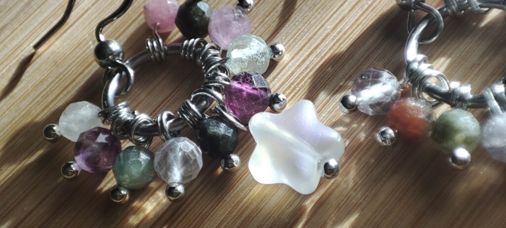 Серьги с турмалином и флюоритом