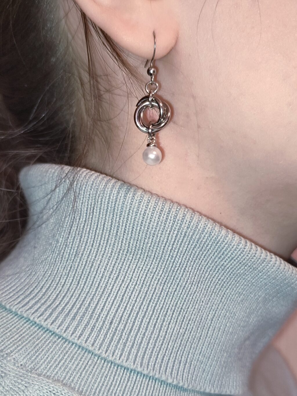 Серьги кольчужные «Тринити» с иск.жемчугом