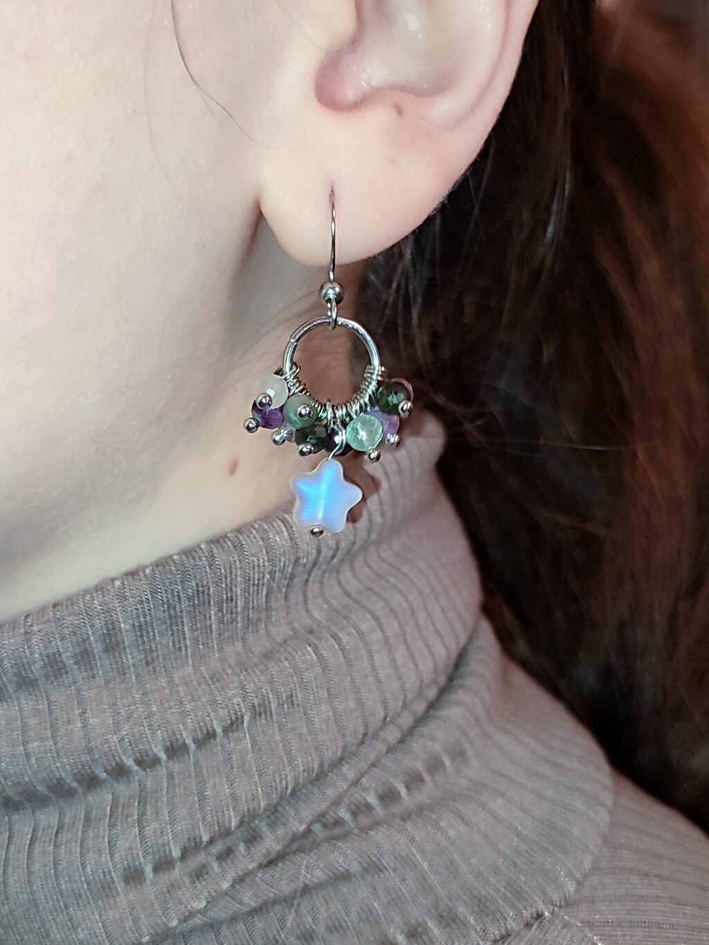 Серьги с турмалином и флюоритом
