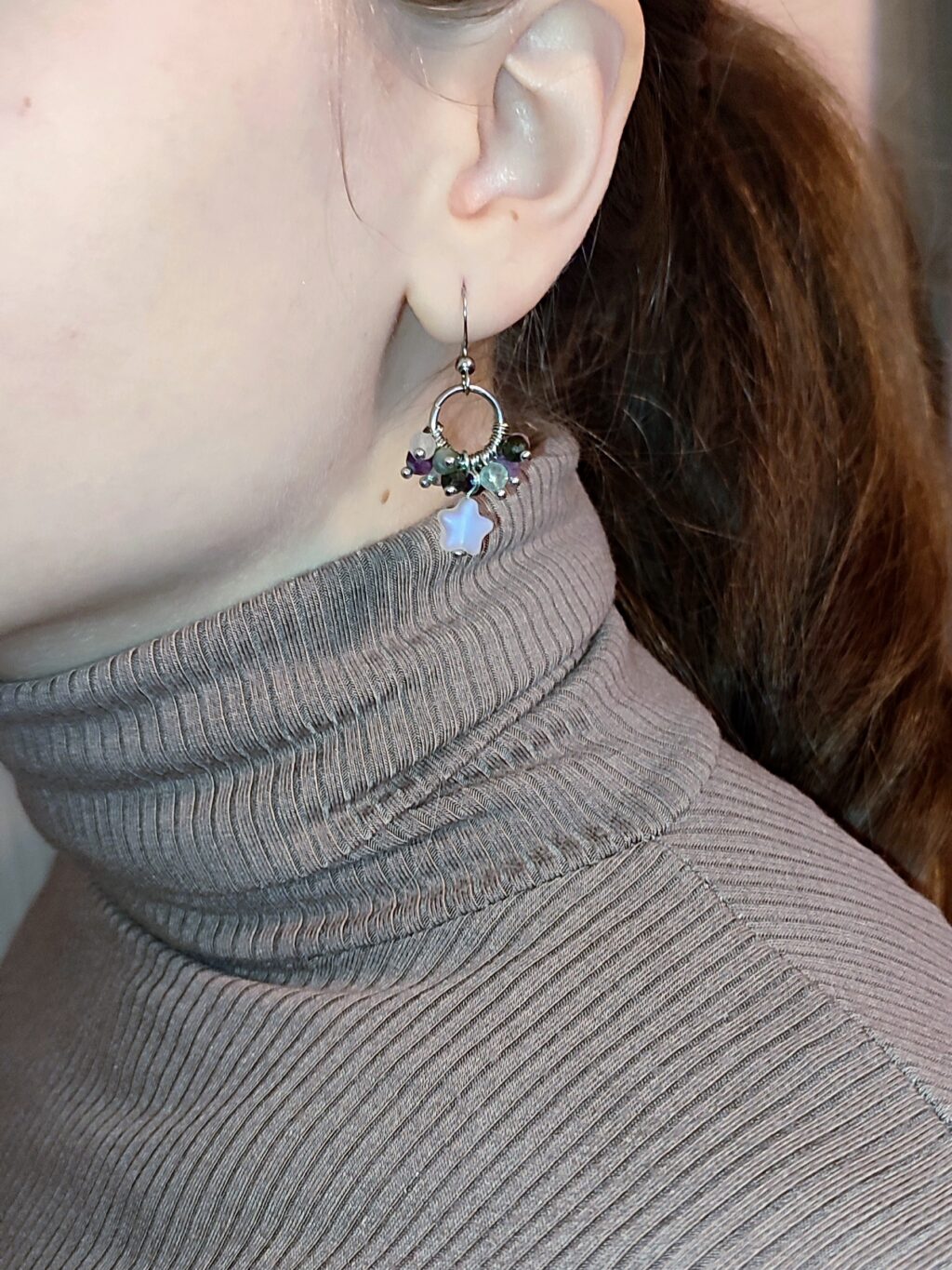 Серьги с турмалином и флюоритом