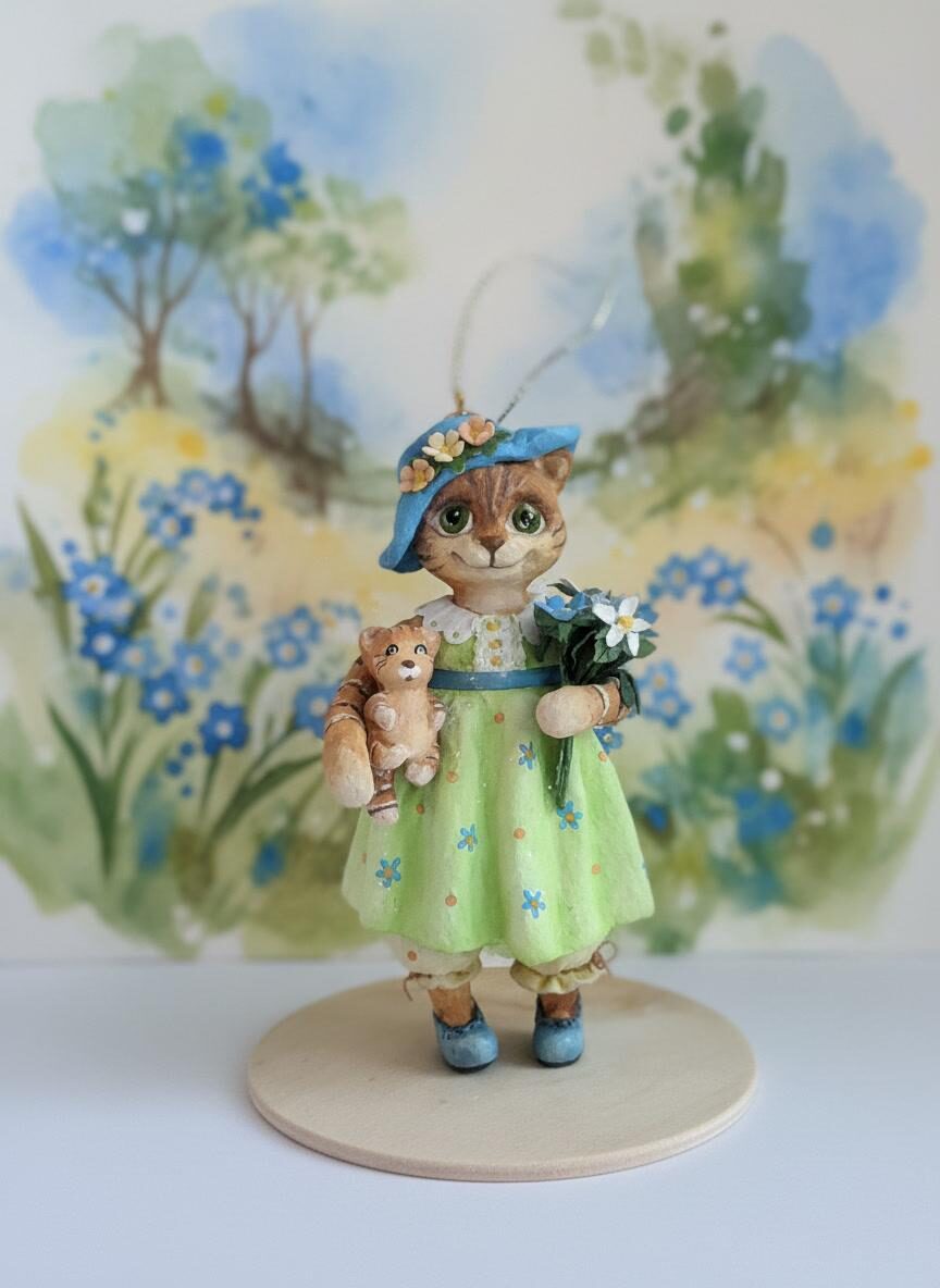 Ватная елочная игрушка — кошечка Лея