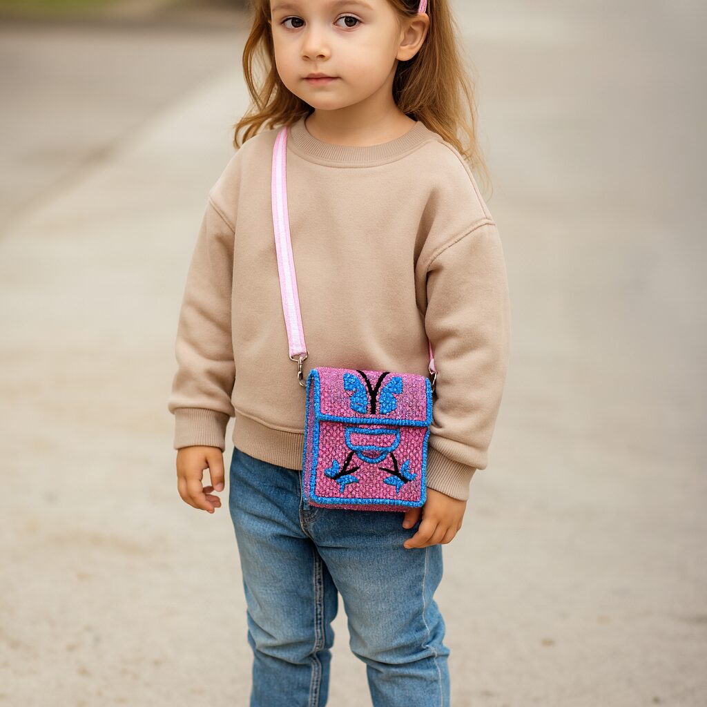 Детская сумка из шнура на канве